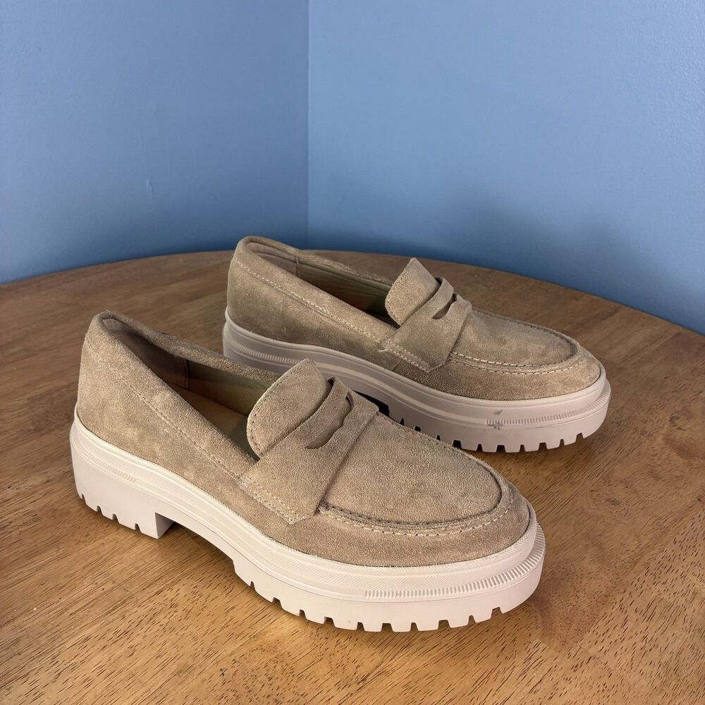 Patina by Portland Zoe Chunky Lug Sole Penny Loafer Women’s Size 8 Taupe Suede